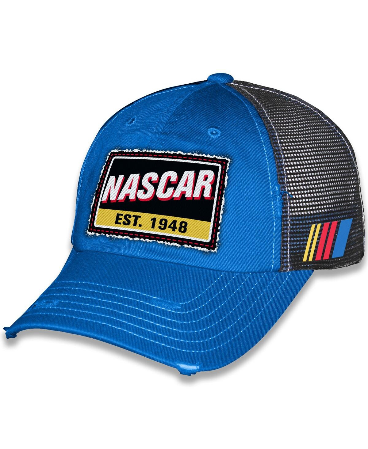 Men's and Women's Blue Nascar Vintage Patch Trucker Adjustable Hat - Blue