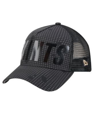 Men's Black New Orleans Saints Midnight Ink Tonal Text A-Frame Trucker 9FORTY Adjustable Hat