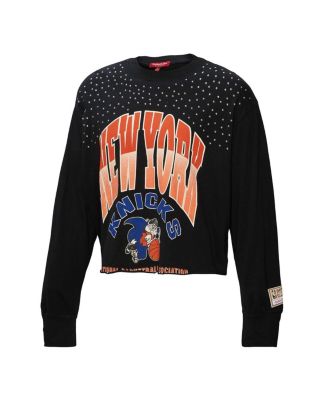Women's Black New York Knicks Hardwood Classics Studded Boxy Cropped Long Sleeve T-Shirt