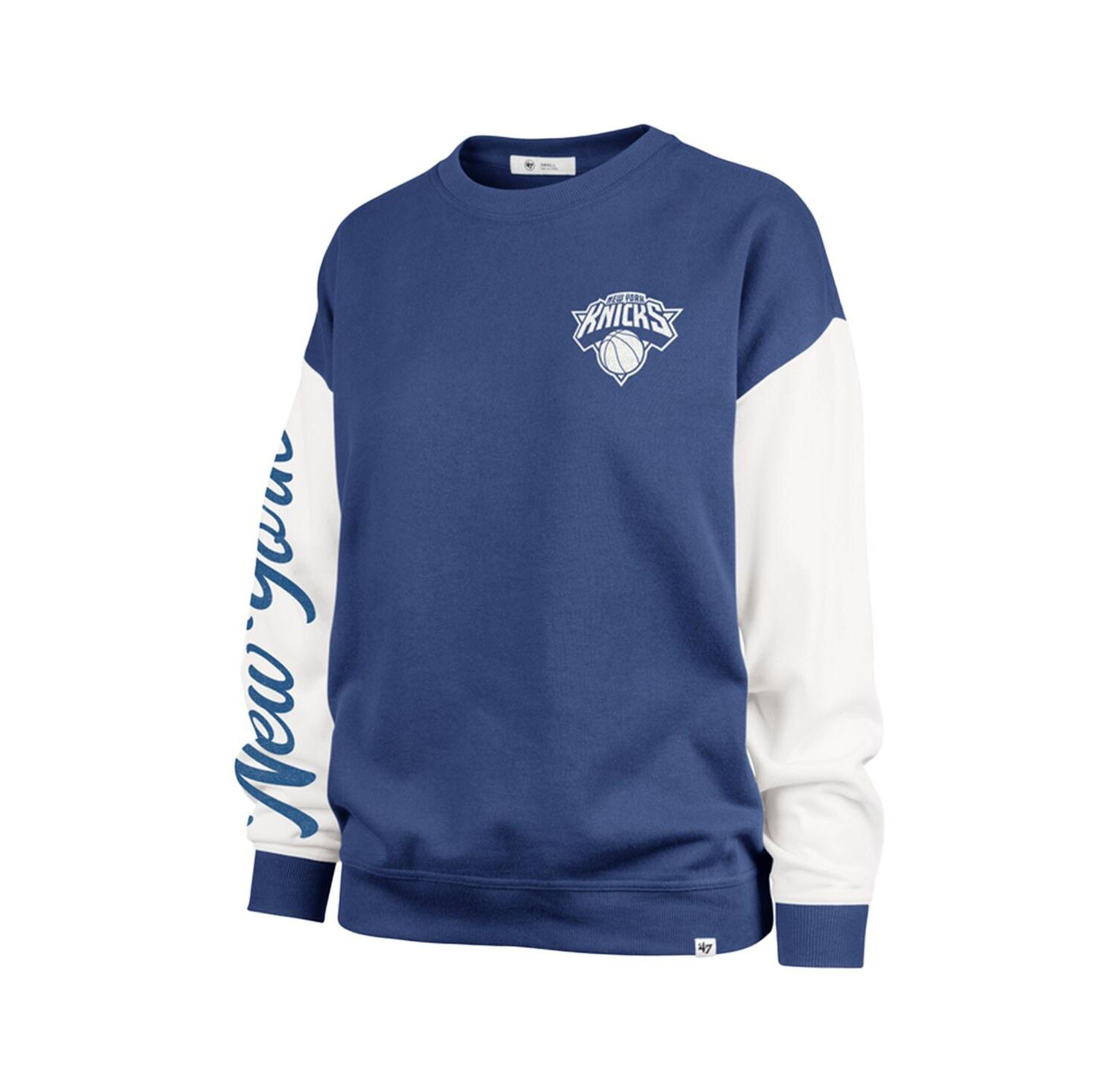 Women's Blue New York Knicks Plus Size Oversized Rise Andie Pullover Sweatshirt