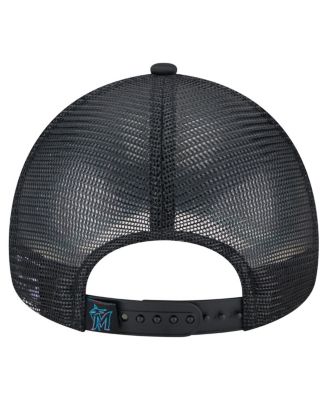 Men's Black Miami Marlins Distressed 9FORTY A-Frame Adjustable Trucker Hat