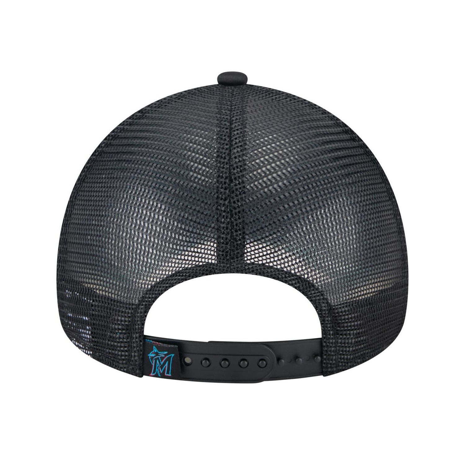 Men's Black Miami Marlins Distressed 9FORTY A-Frame Adjustable Trucker Hat