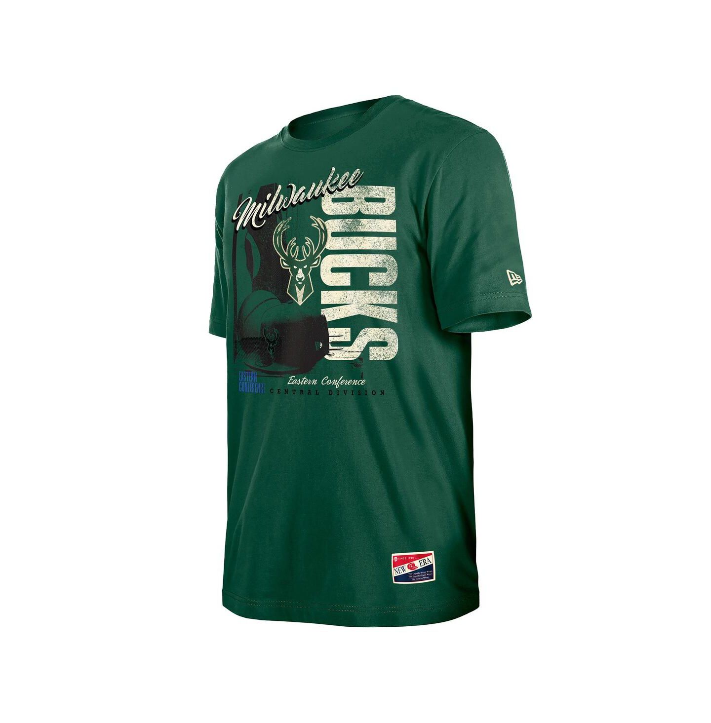 Мужские футболки New Era Hunter Green Milwaukee Bucks Distressed Throwback Vintage Color Pack — фото 2