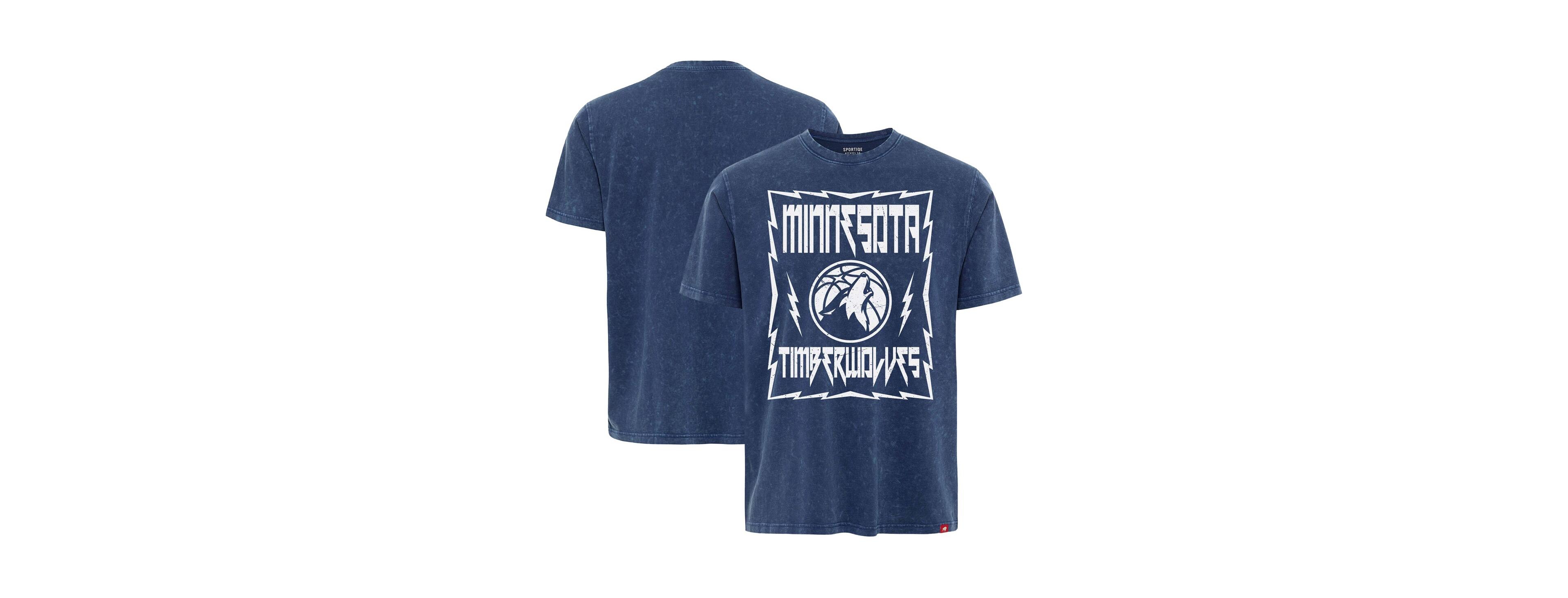 Sportiqe Men's and Women's Blue Minnesota Timberwolves Distressed Rock Roll Collection Angus Premium Mineral Wash T-Shirt