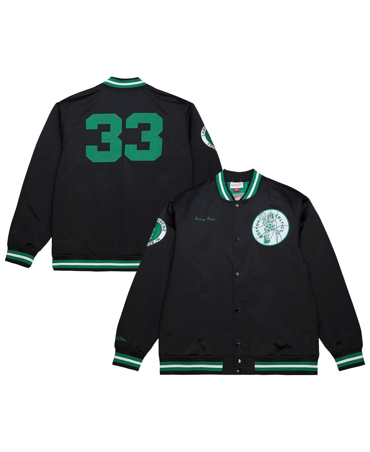 Мужская черная атласная куртка Larry Bird Boston Celtics NBA Legends с застежкой на пуговицы