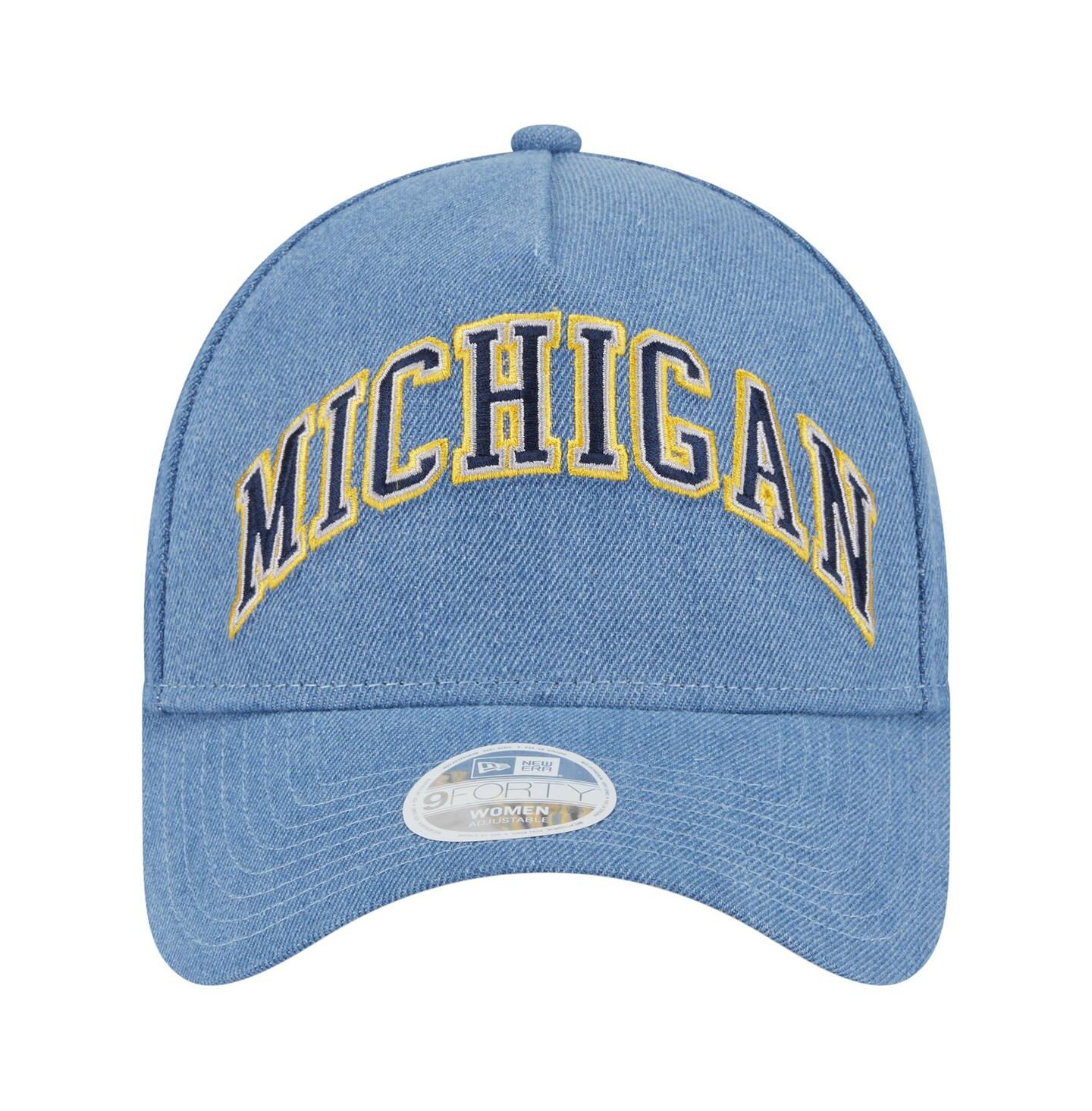 Женская кепка New Era Denim Michigan Wolverines A-Frame 9FORTY Adjustable Hat — фото 2