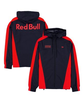 New Era - Men's Navy Red Bull Racing Lightweight Full-Zip Hooded Windbreaker Jacket