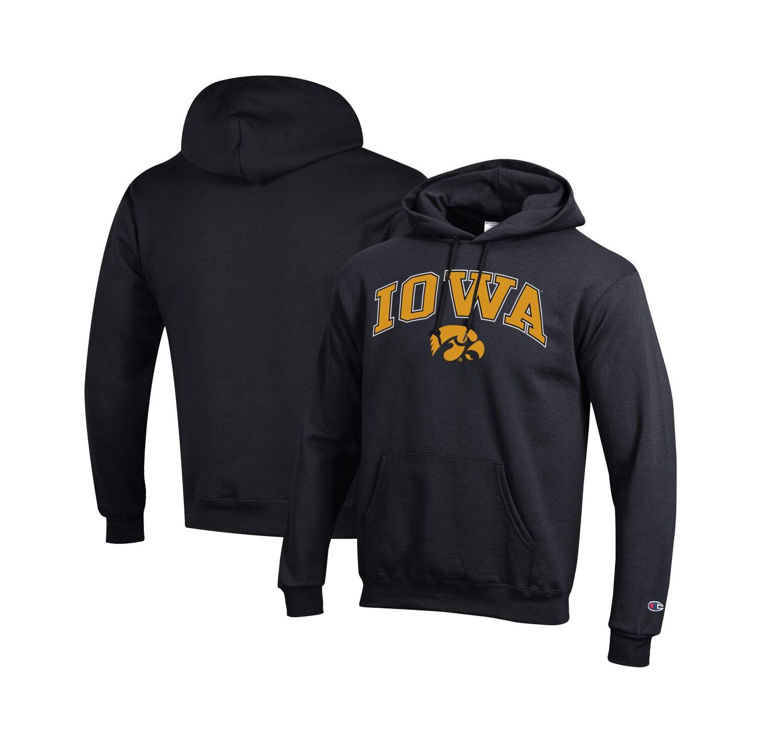 Men's Champion Gold Iowa Hawkeyes Arch Over Logo Pullover Hoodie
