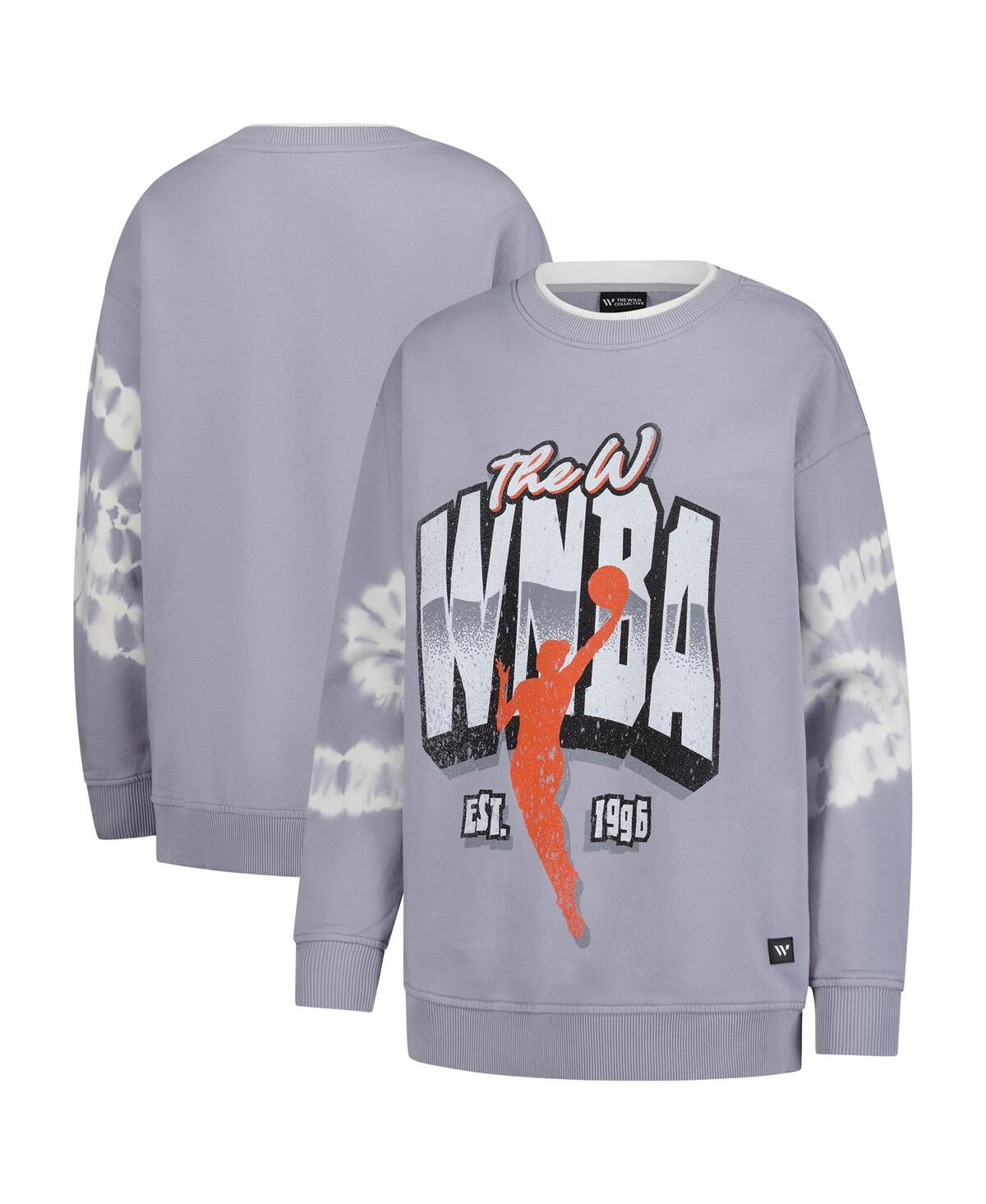Women's Gray Wnba Double Collar Fleece Pullover Sweatshirt - Gray