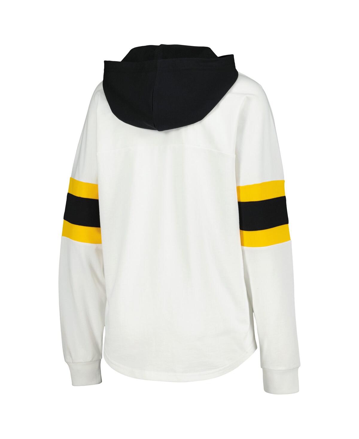 G-iii 4Her by Carl Banks Women's White/Black Pittsburgh Penguins Goal Zone Long Sleeve Lace-Up Hoodie T-Shirt