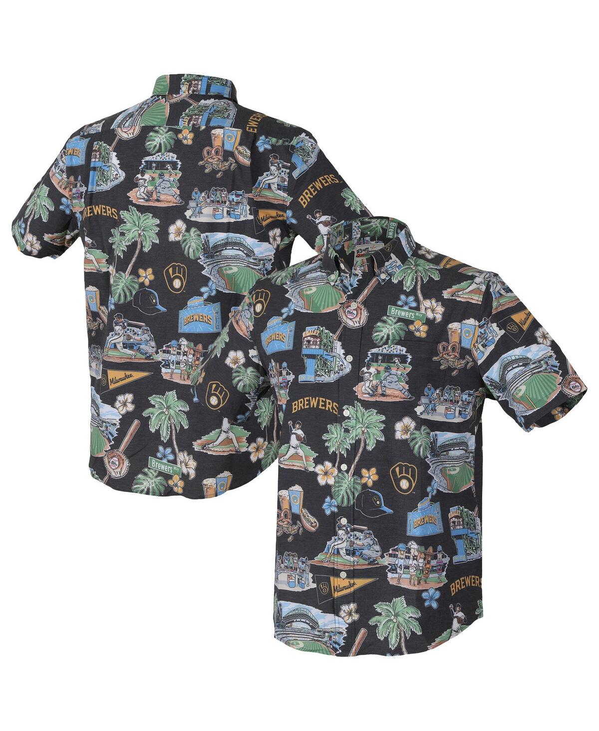 Men's Black Milwaukee Brewers Scenic Tri-Blend Button-Down Shirt - Black