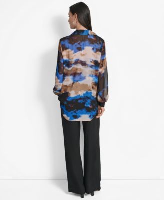 Women's Printed Button-Front Long-Sleeve Shirt