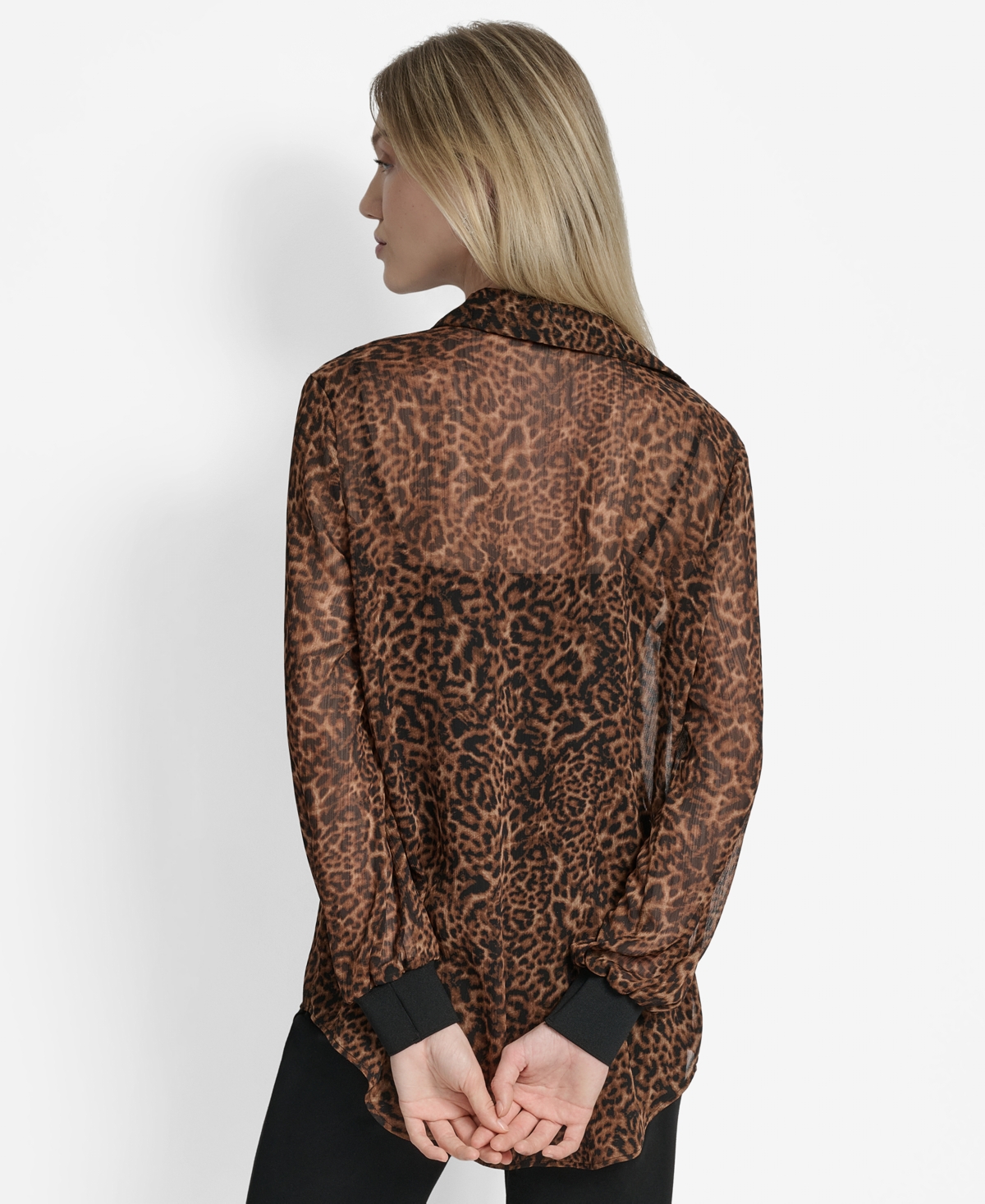 Dkny Zebra Print Long Sleeve Mesh Shirt In Brown