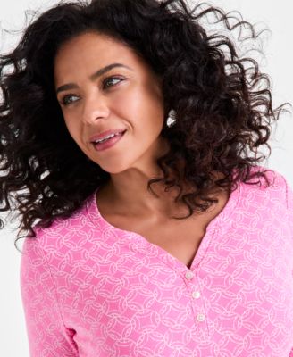 Style & Co Women's Printed 3/4-Sleeve Henley Knit Top