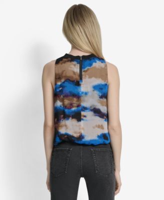 Women's Printed Bubble-Hem Sleeveless Top