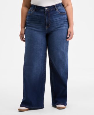Trendy Plus Size High-Rise Wide-Leg Jeans, Exclusively at Macy's