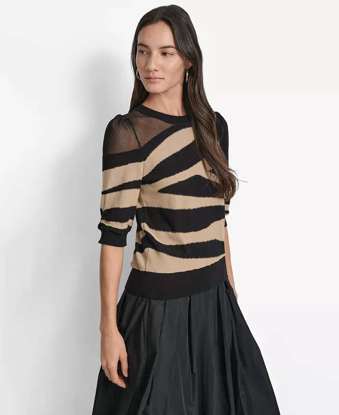 Women's Zebra-Print 3/4-Sleeve Sweater - thumbnail 3