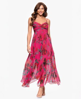 XSCAPE - Women's Printed Sweetheart Spaghetti-Strap Dress