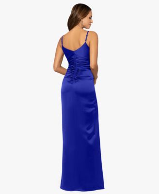 Women's Satin Ruched V-Neck Gown