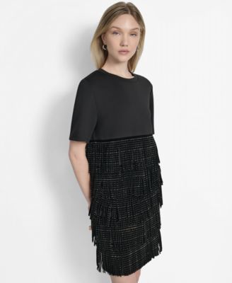 Women's Studded-Fringe Crewneck T-Shirt