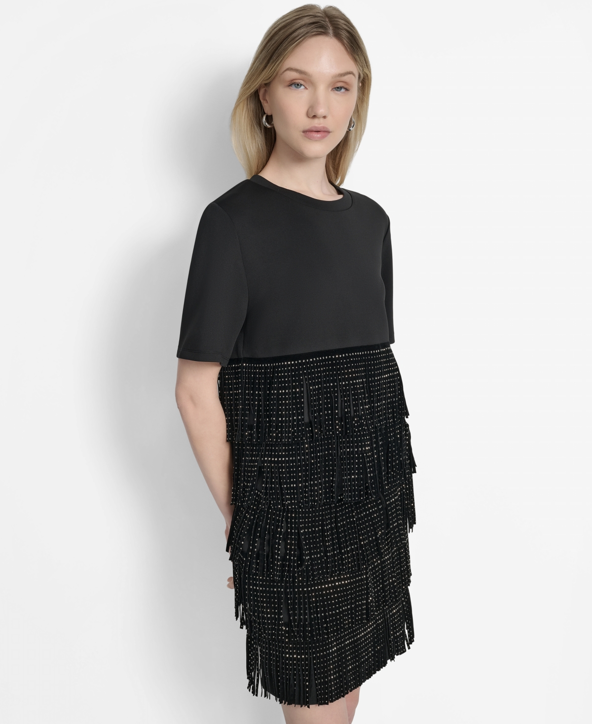 Dkny Stud Fringe T-shirt In Black