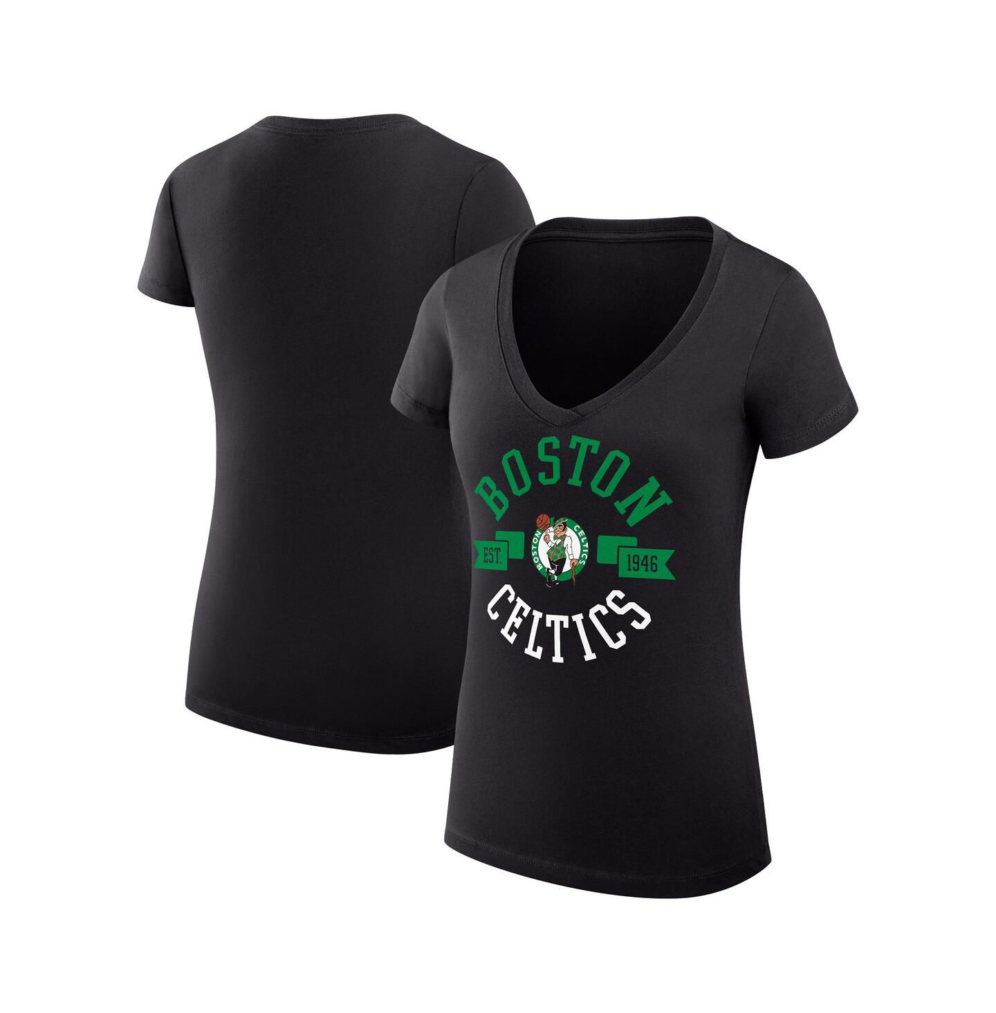 Женская футболка G-III 4Her by Carl Banks Black Boston Celtics Large City Logo Fitted V-Neck — фото 1