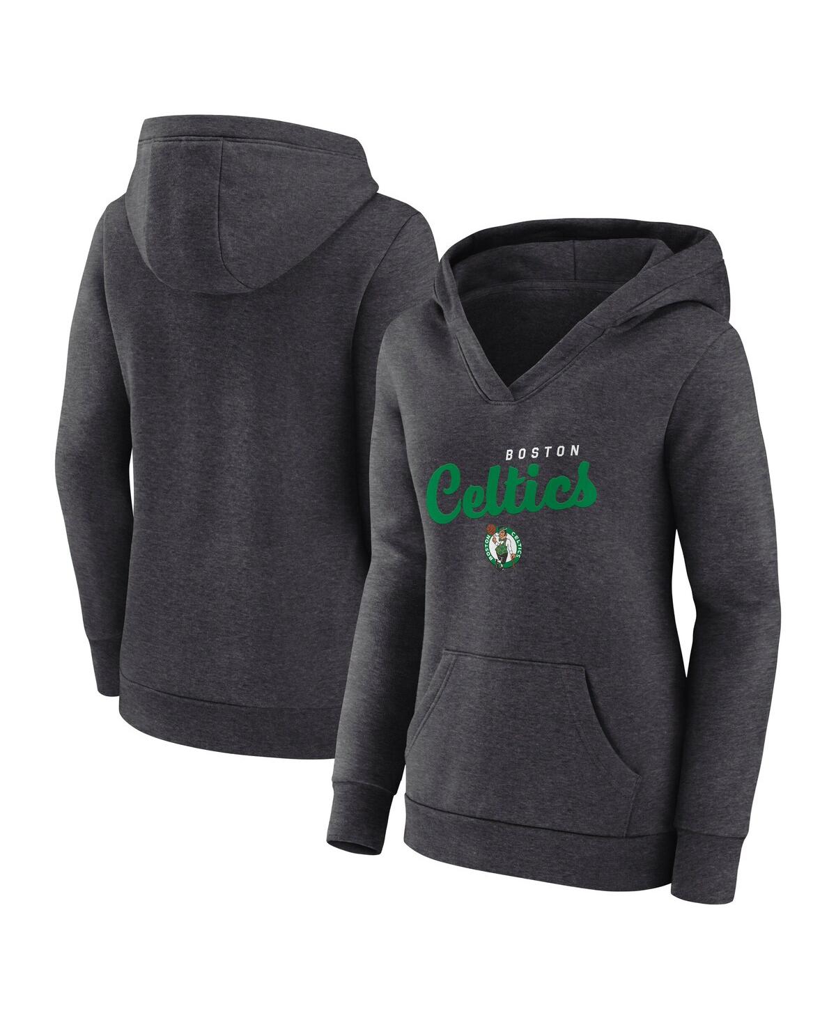 Women's Heather Charcoal Boston Celtics Triumphant V-Neck Pullover Hoodie - Heather Charcoal