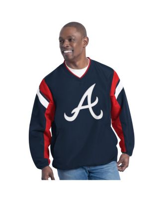 G-III Sports by Carl Banks - Men's Navy Atlanta Braves Double Coverage V-Neck Pullover