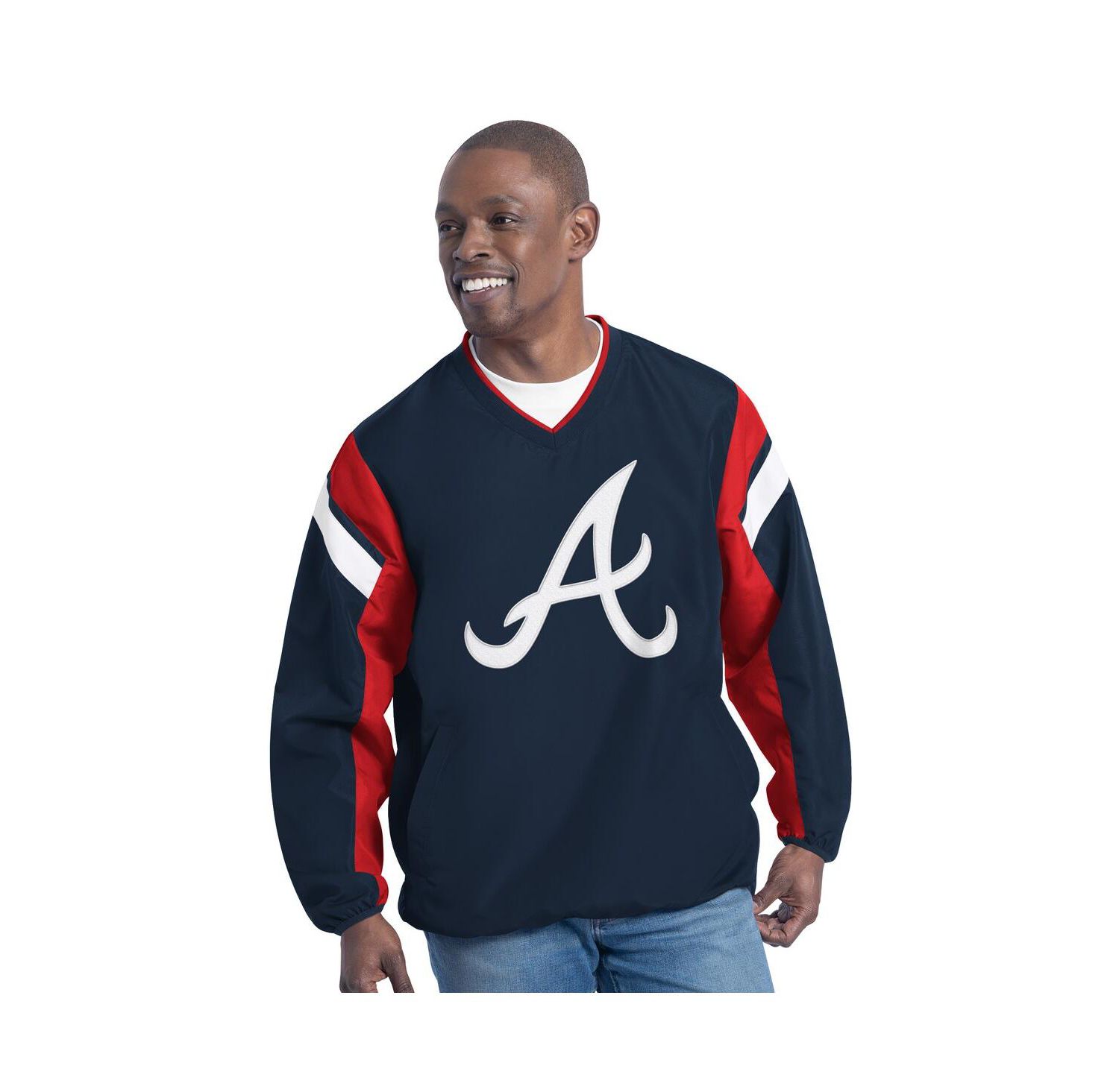 Men's Navy Atlanta Braves Double Coverage V-Neck Pullover Hoodie