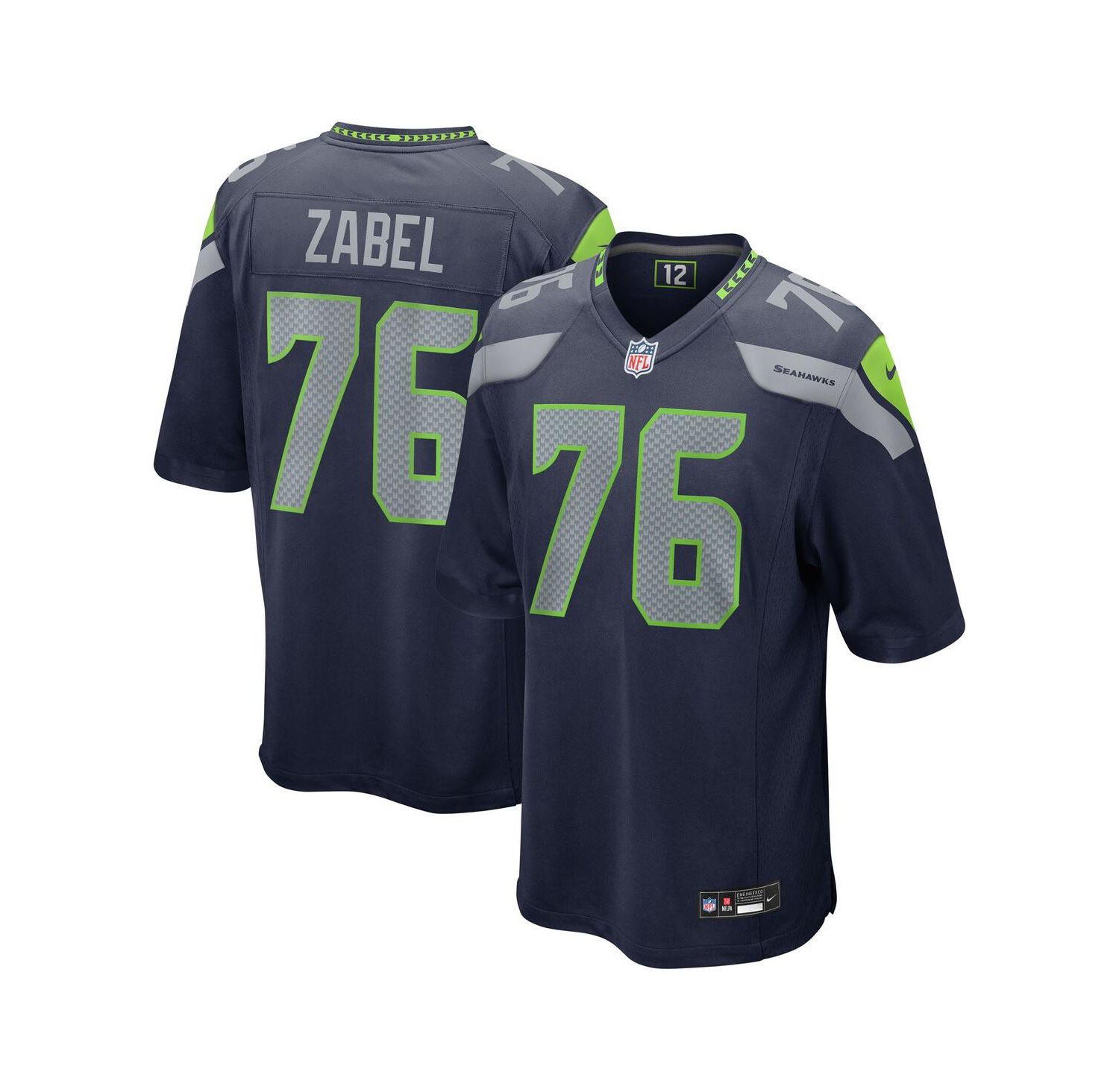 Men's Grey Zabel College Navy Seattle Seahawks 2025 NFL Draft First Round Pick Game Jersey