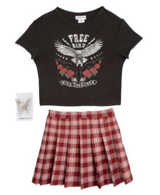Rare Editions - Big Girls 2-Piece T-Shirt and Plaid Pleated Skort Set