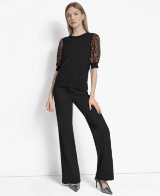 Women's Mixed-Media Printed-Sleeve Top