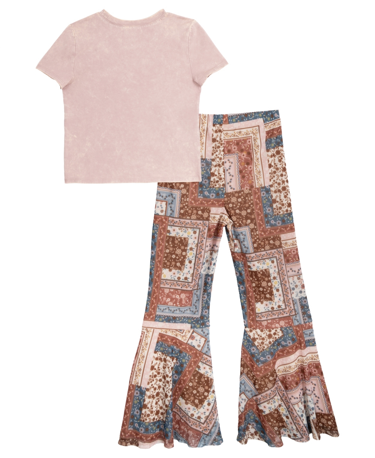 Rare Editions Big Girls 2-piece Boho T-shirt And Mesh Flare Pants Set In Multi