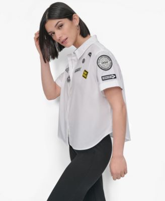 Women's Cotton Collared Pins & Patch Blouse