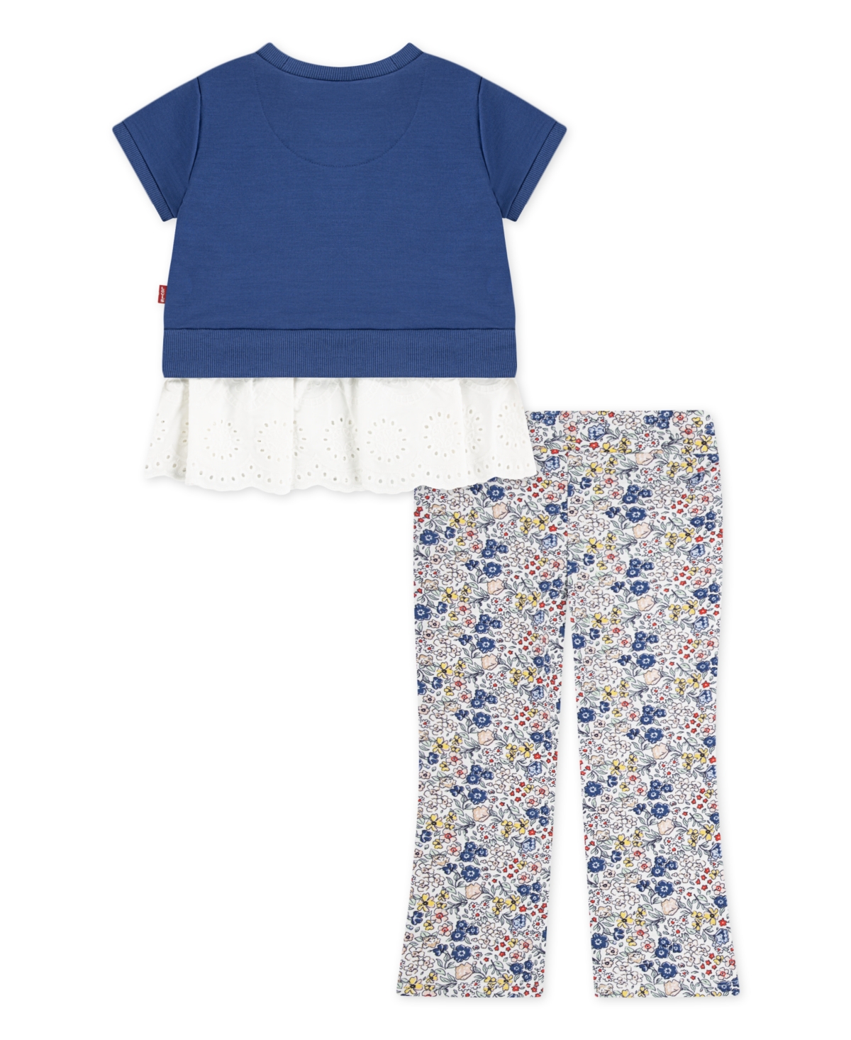Levi's Little Girls 2-piece Eyelet Crewneck Top And Flared Leggings Set In Blue