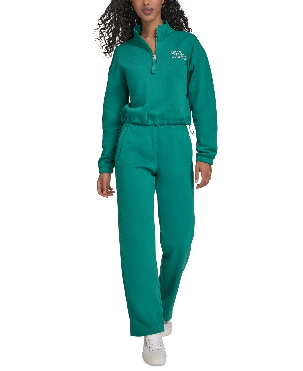 Calvin Klein Performance Women's Mini Triple Logo Fleece Half-zip Pullover Sweatshirt In Green