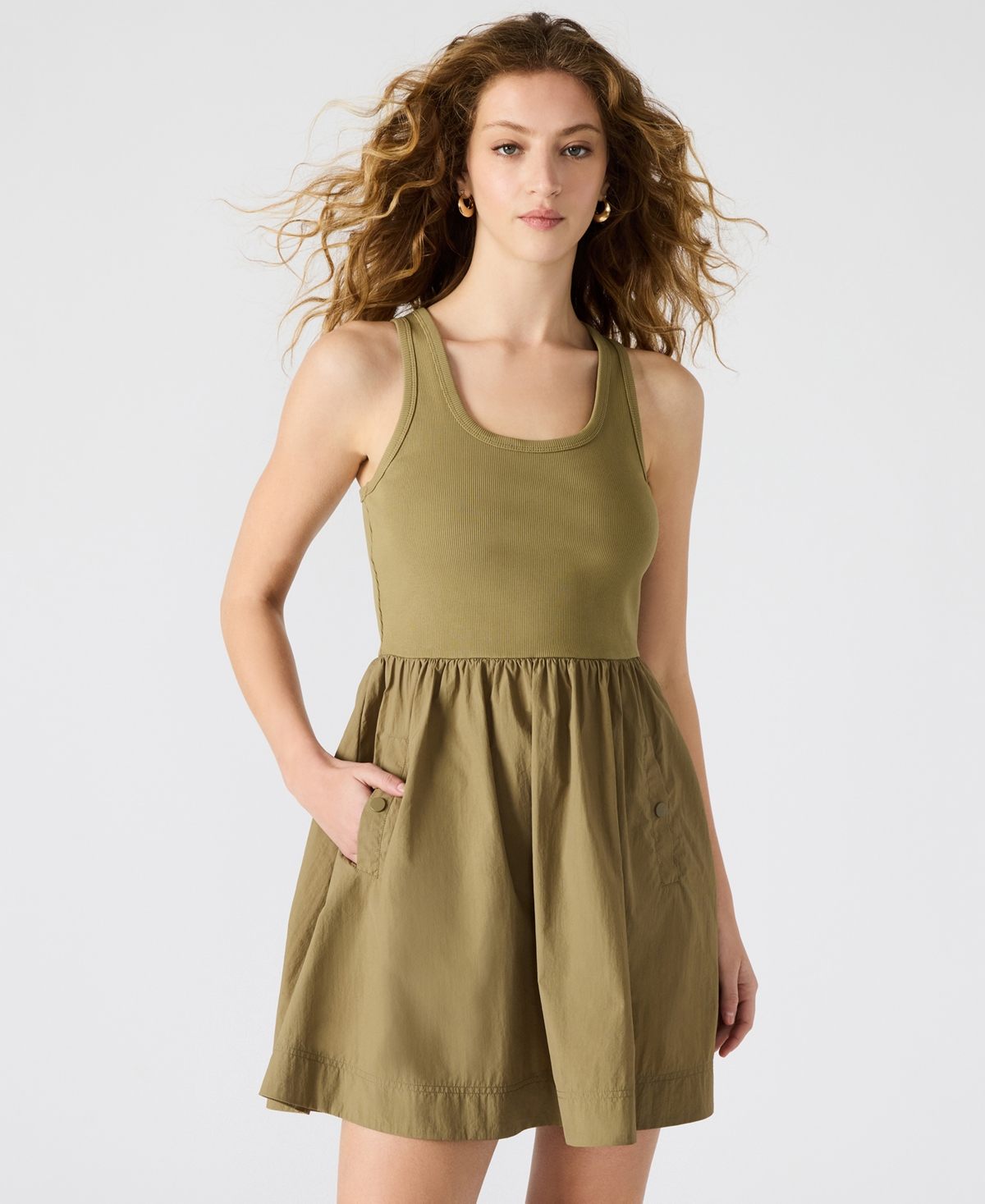 Steve Madden Tottenham Mixed Media Minidress In Green