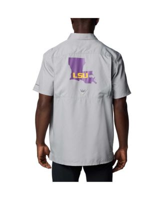 Men's Gray LSU Tigers PFG Slack Tide Omni-Shade Button-Up Camp Shirt