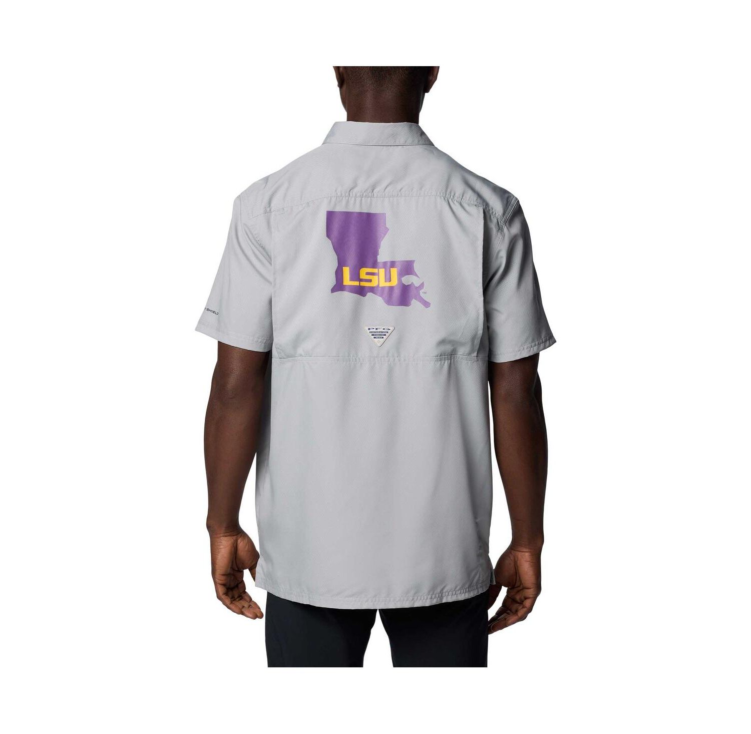 Men's Gray LSU Tigers PFG Slack Tide Omni-Shade Button-Up Camp Shirt