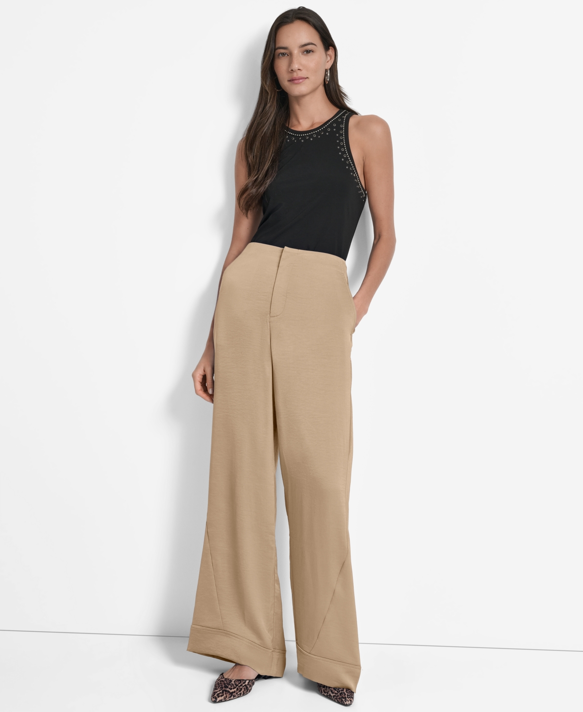 Dkny Wide Leg Pants In Brown