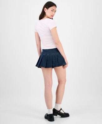 Juniors' Pleated Denim Mini Skort