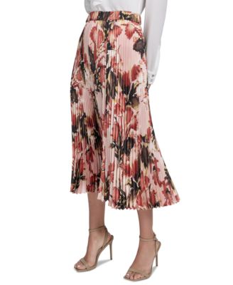 Petite Printed Pleated Midi Skirt