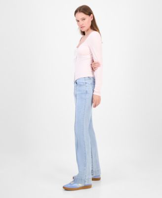 Juniors' Lace-Trim Sweetheart-Neck Knit Top