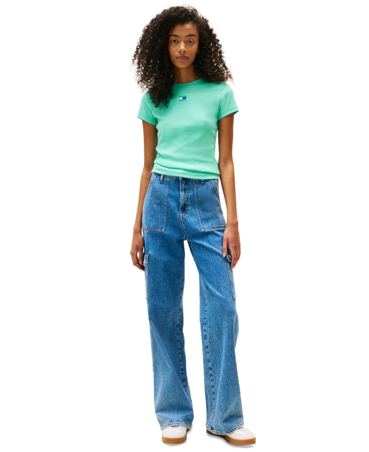 Tommy Jeans Women's Badge Logo Ribbed T-shirt In Green