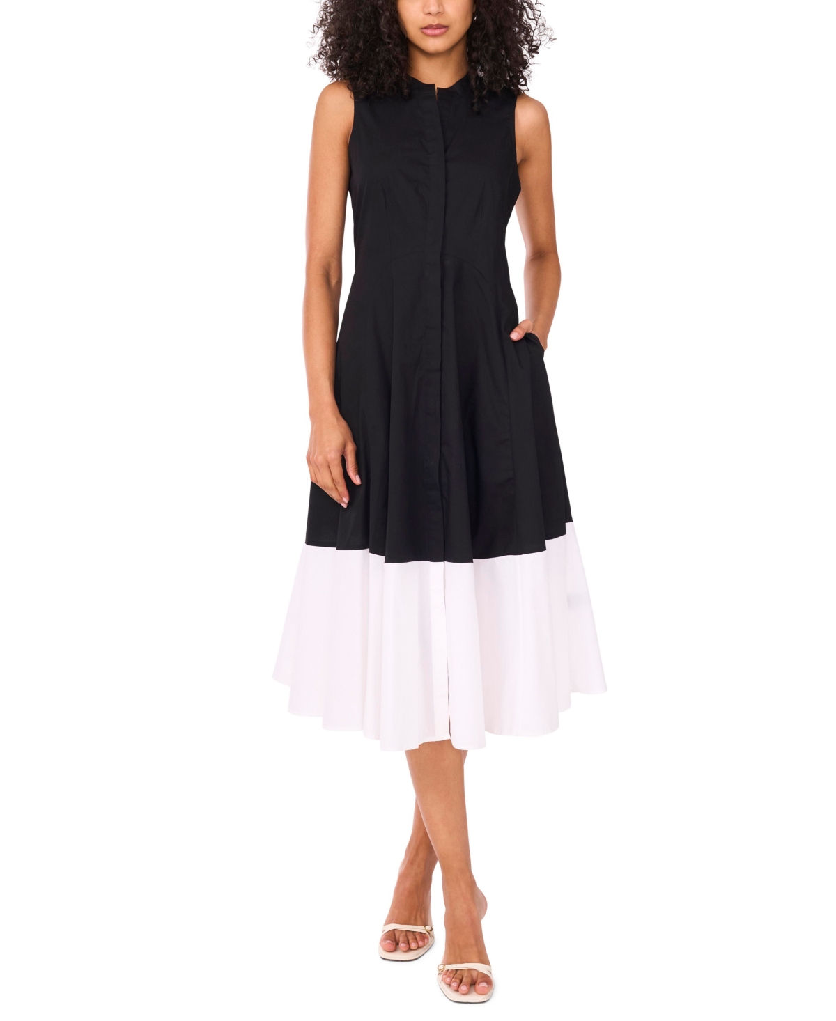 Women's Cotton Sleeveless Shirtdress - Rich Black