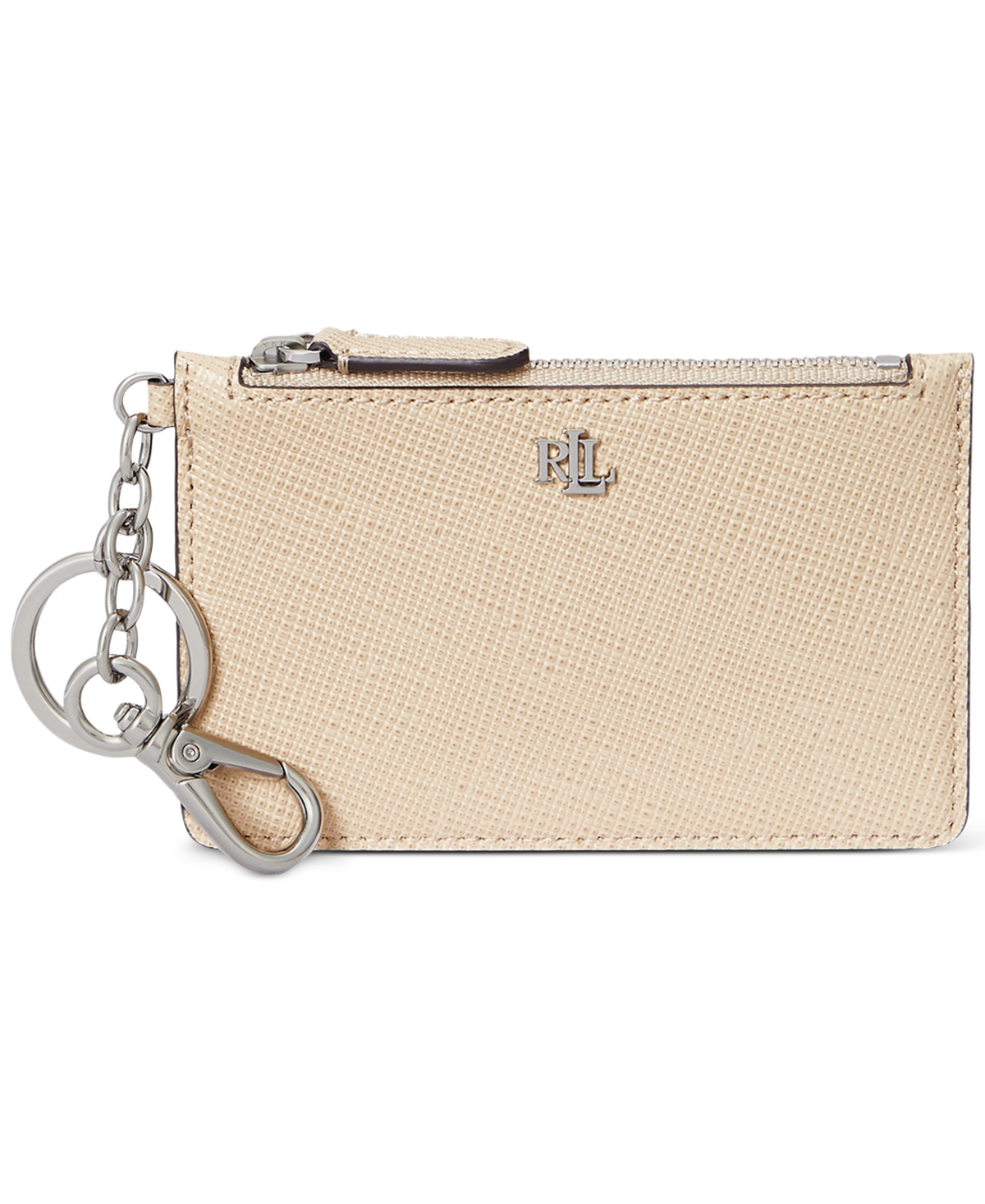 Textured Leather Zip Card Case - Bright Vermillion