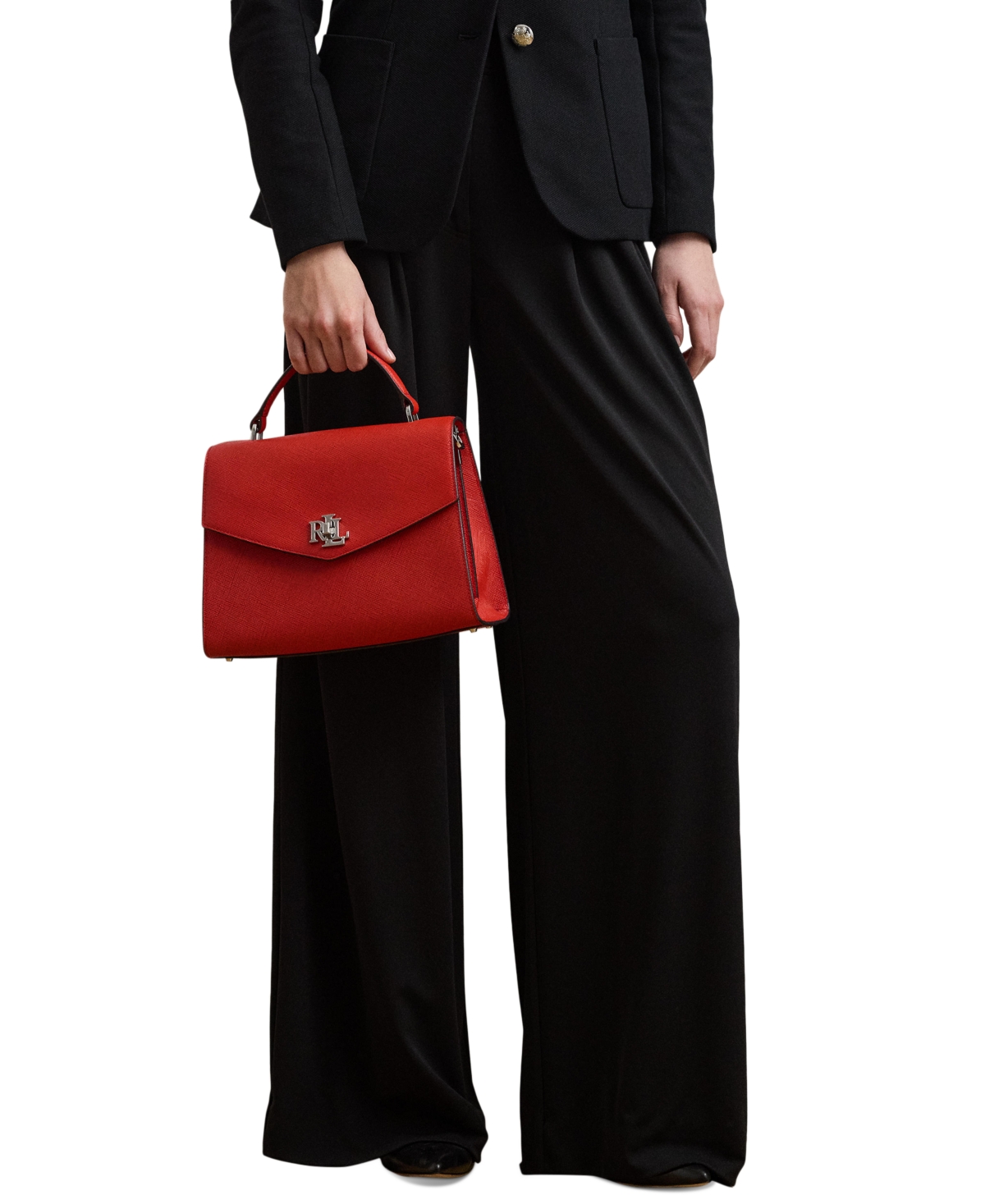 Ralph Lauren Textured Leather Large Farrah Satchel In Red
