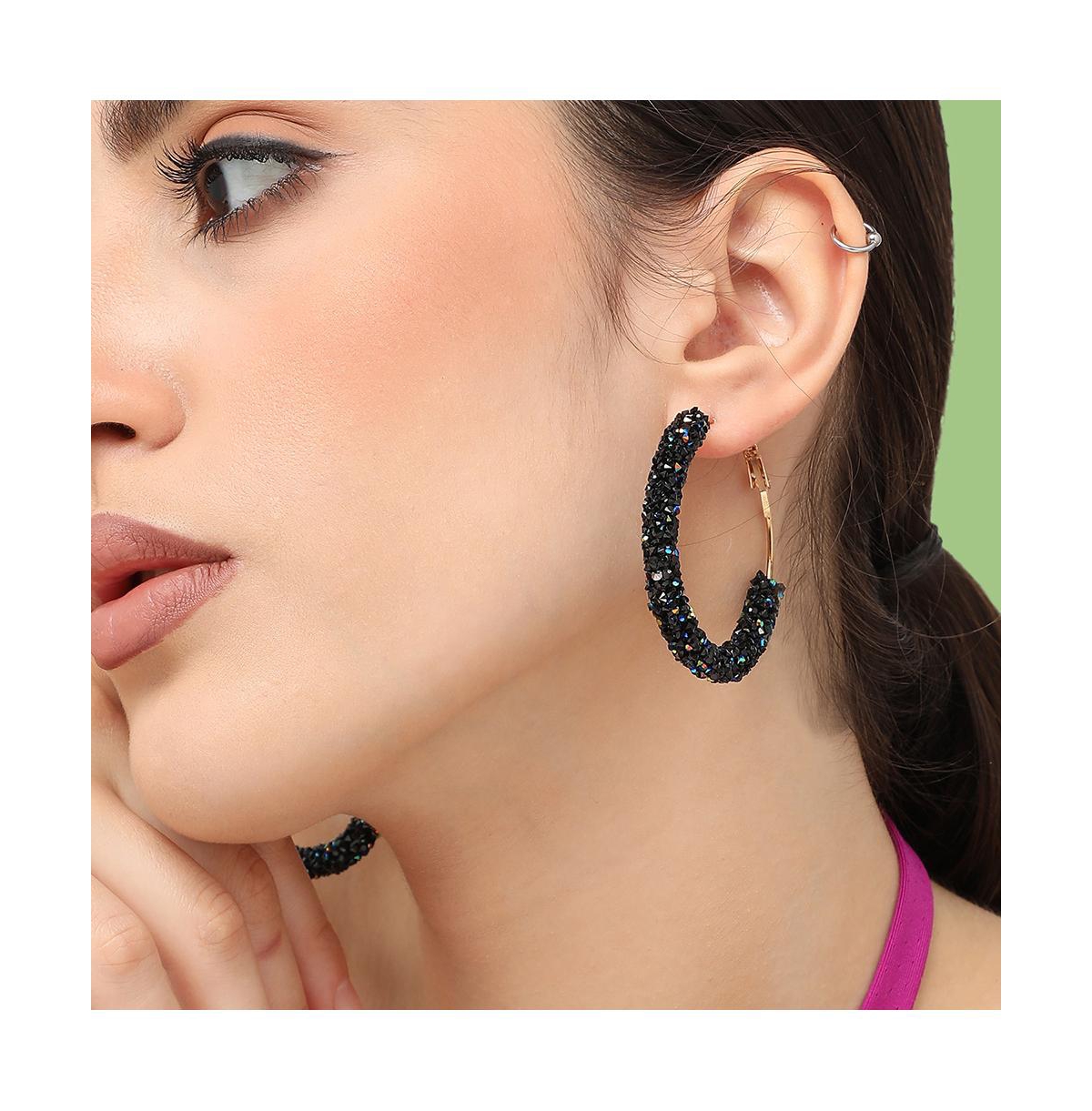 Sohi Women's Black Stone Hoop Earrings