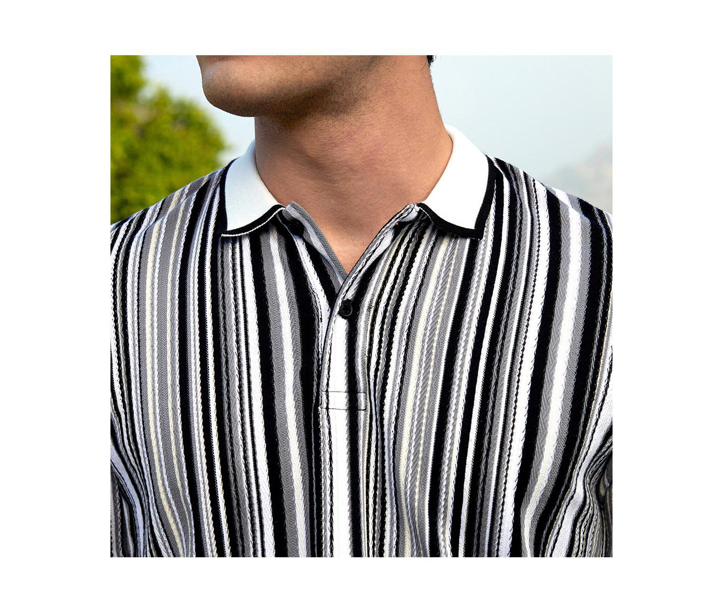 Мужская футболка Cahoot Campus Sutra Cream White and Midnight Black Multitrack Knit Polo, цвет: Чёрный — фото 7