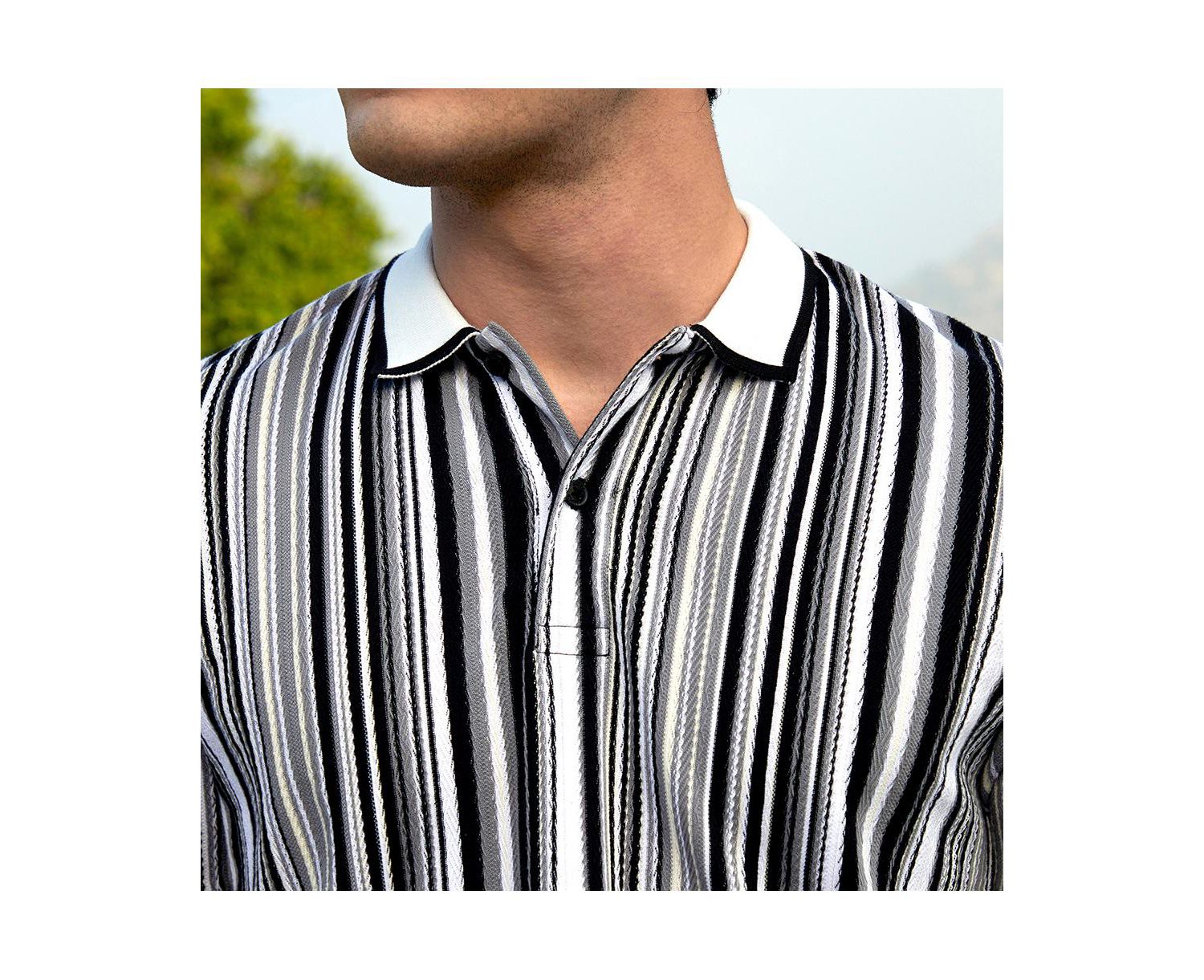 Men's Cream White and Midnight Black Multitrack Knit Polo T-Shirt